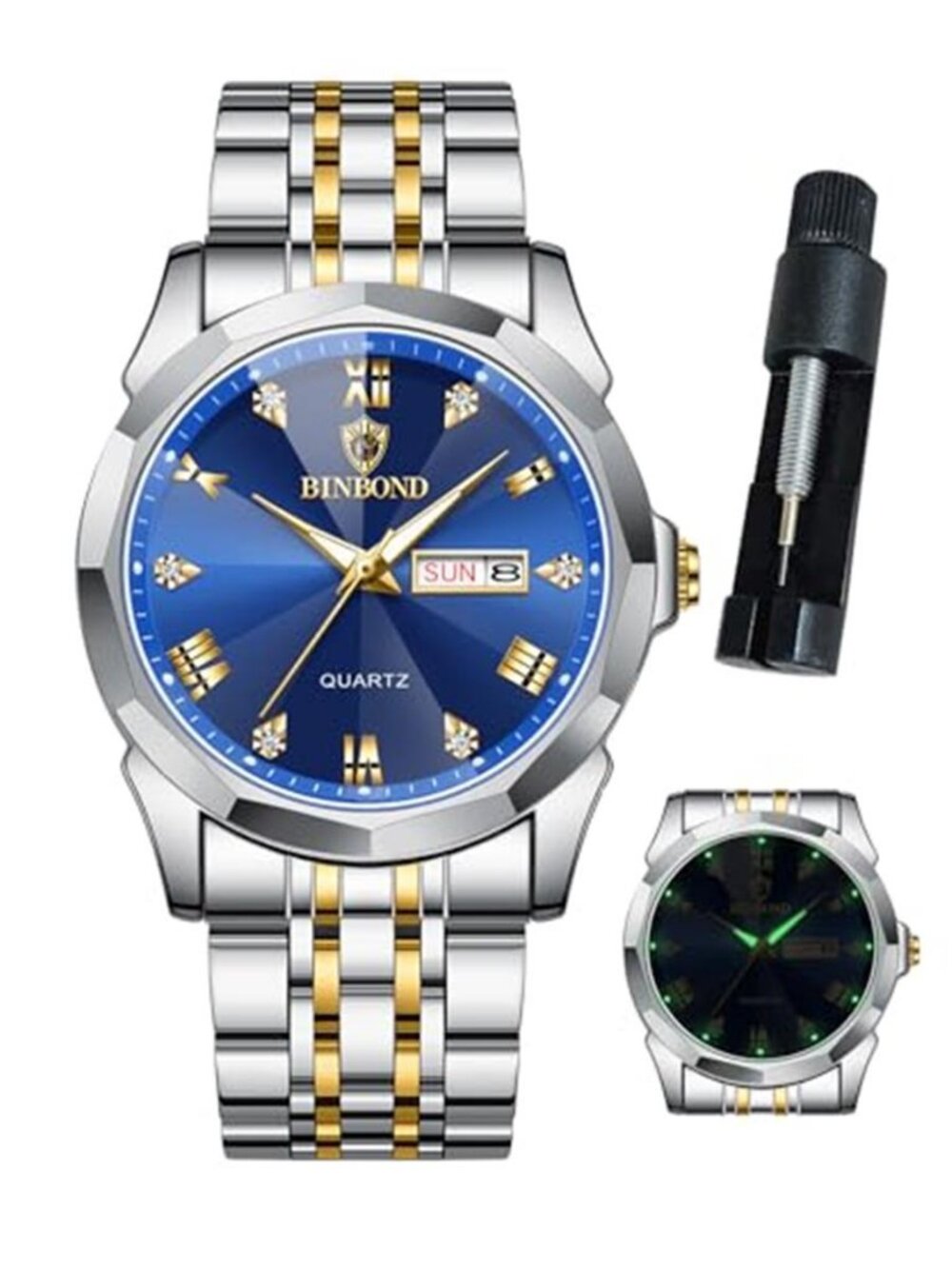 Watches for Men Luxury Diamond Business Dress Analog Quartz Stainless - F2